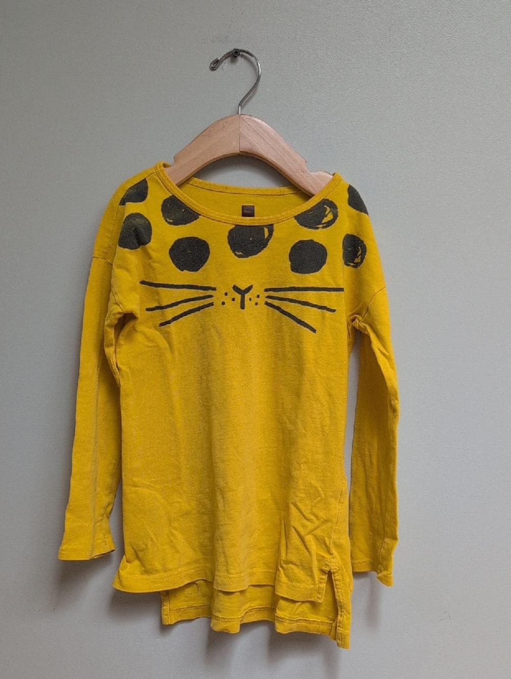 Tea Collection Yellow Long-Sleeve Cat Face Top Size 5